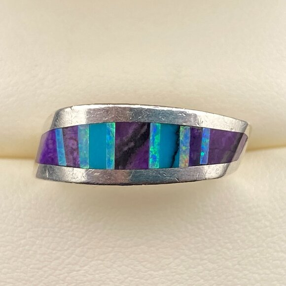 Native American Sugilite Turquoise Opal Inlay Ring Size 7.5 Unknown Artist Fish - Picture 3 of 16
